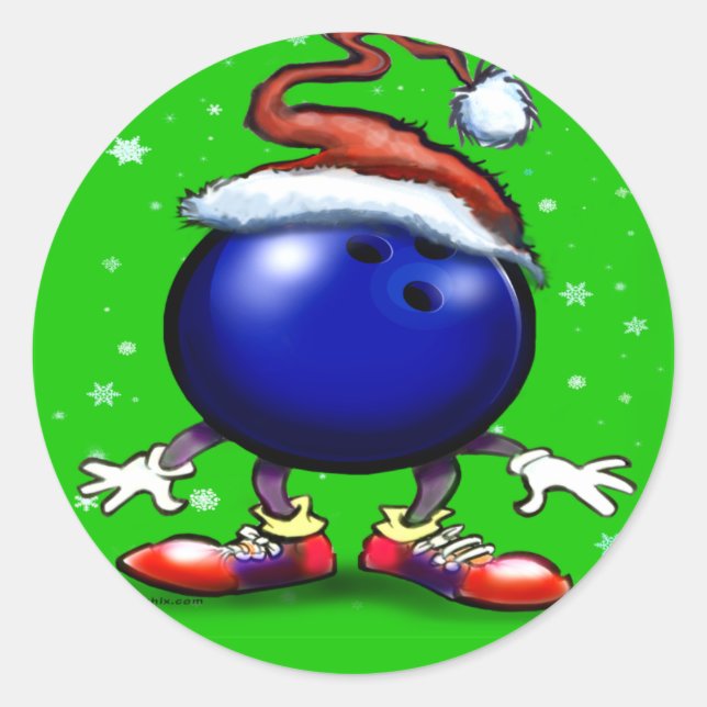Bowling Christmas Classic Round Sticker (Front)