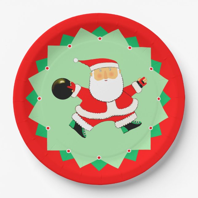 Bowling Christmas Holiday Party Paper Plates (Front)