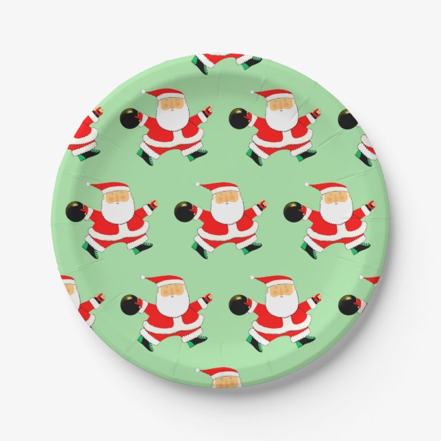 Bowling Christmas Holiday Party Paper Plates (Front)