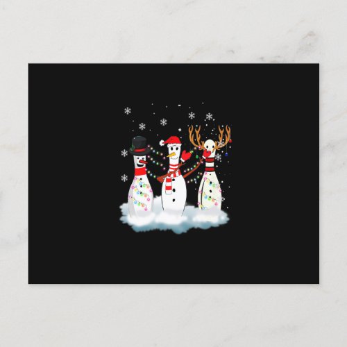 Bowling Christmas Pajama Lights Reindeer Santa Fun Postcard