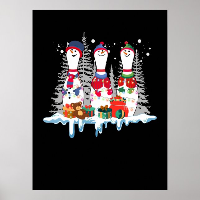 Bowling Christmas Pajama Lights Reindeer Santa Fun Poster (Front)