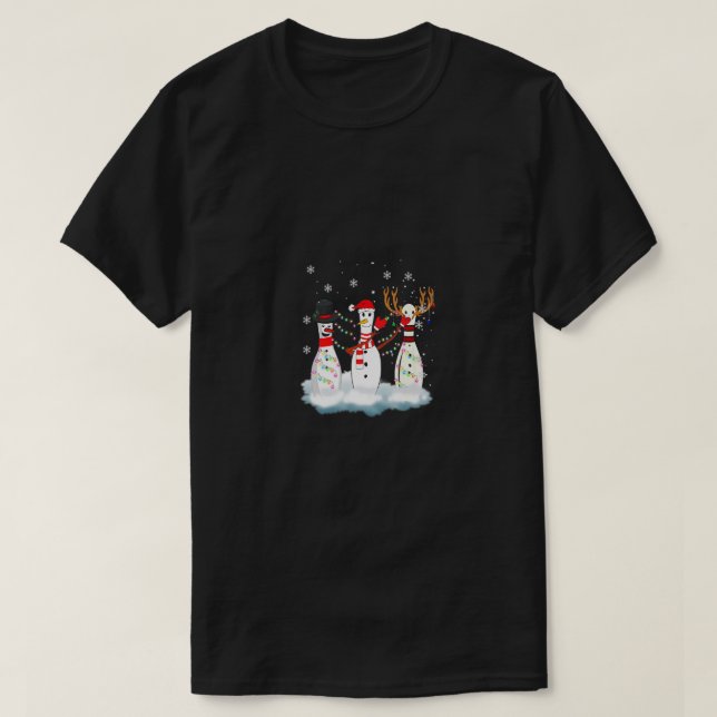 Bowling Christmas Pajama Lights Reindeer Santa Fun T-Shirt (Design Front)