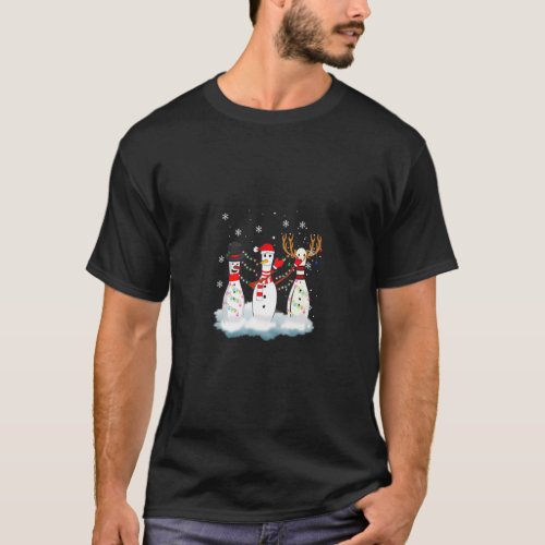 Bowling Christmas Pajama Lights Reindeer Santa Fun T_Shirt