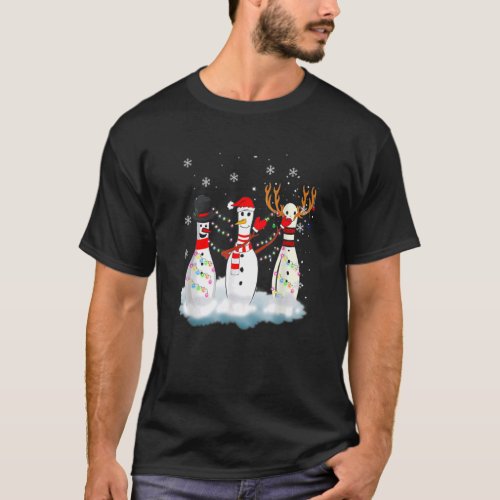 Bowling Christmas Pajama Lights Reindeer Santa T_Shirt