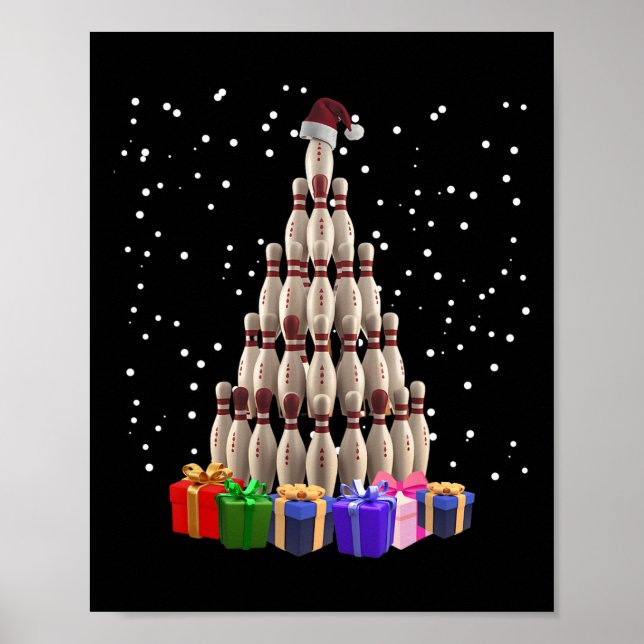Bowling Christmas Tree Funny Xmas Matching Family  Poster (Front)