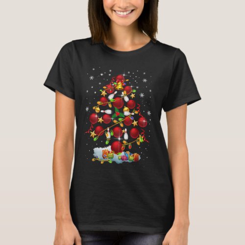 Bowling Christmas Tree Lights Xmas Funny Gifts For T_Shirt