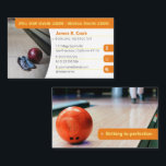 Bowling Coach | Photo Sport Orange Business Card<br><div class="desc">Perfect business card for bowling instructors or players. Personalize this business card now with your name and contact details. ··· » For design requests or questions,  custom requests are accepted: BestCards4U (© by Houk Studio) ··· » Email: houk.studio@gmail.com</div>