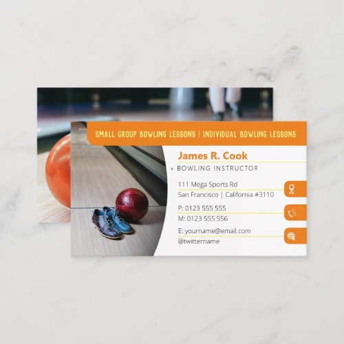 Bowling Coach  Photo Sport Orange Business Card