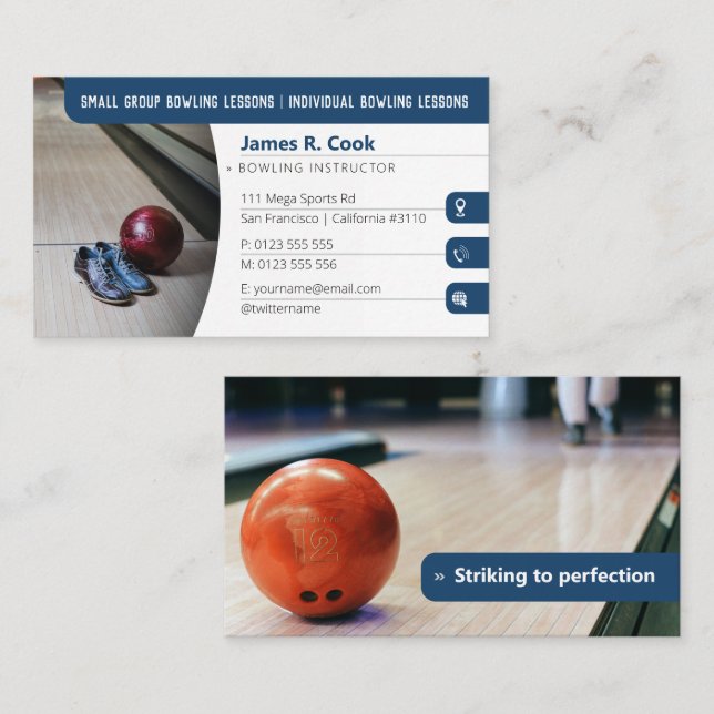Bowling Coach | Photo Sport Orange Business Card (Front/Back)