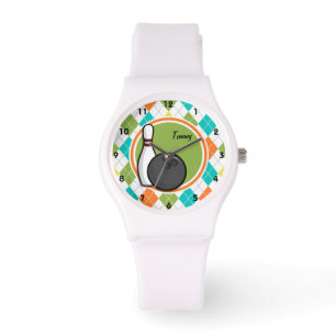 Bowling; Colorful Argyle Pattern Watch
