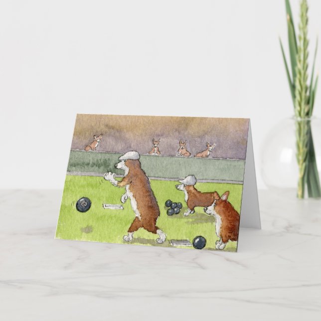Bowling Corgis Birthday Card (Front)