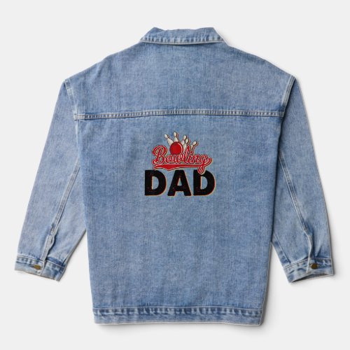 Bowling Dad Retro Vintage Fathers Day Sport  Denim Jacket