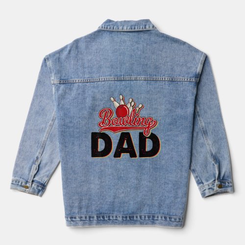Bowling Dad Retro Vintage Fathers Day Sport  Denim Jacket