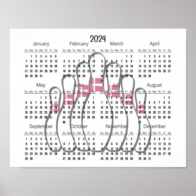 Bowling Design 2024 Calendar Poster 