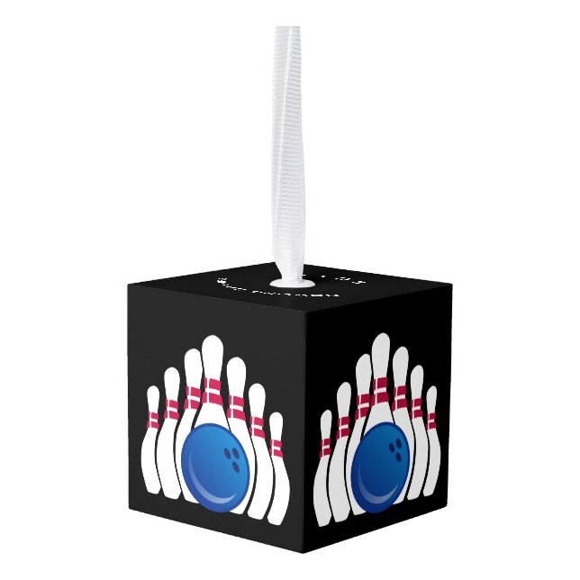 Bowling Design Cube Ornament (Back Angled)