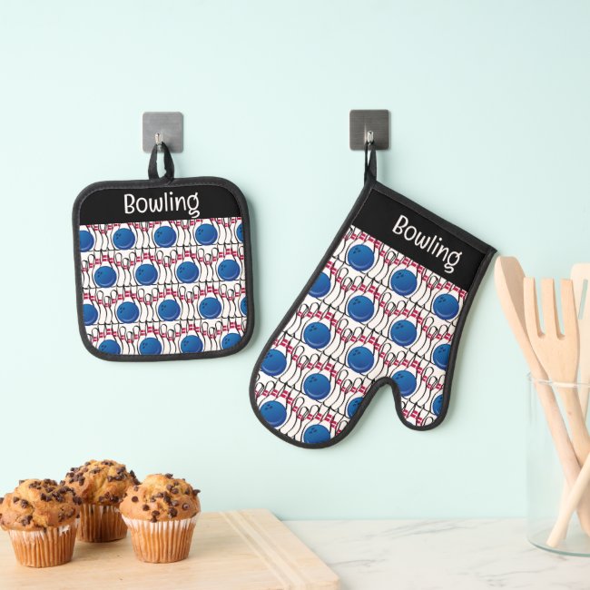 Bowling Design Oven Mitt and Pot Holders