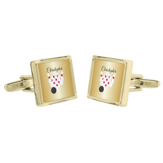 Bowling Design Personalised Cufflinks (Angled)