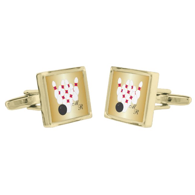 Bowling Design Personalised Cufflinks (Angled)