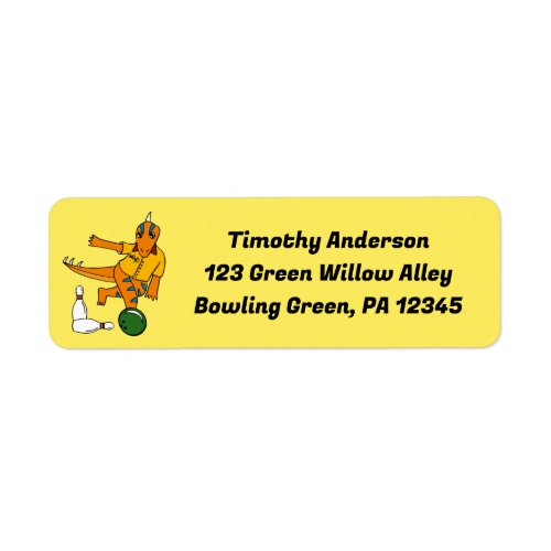 Bowling Dinosaur Cartoon Bowlers Return Address Label