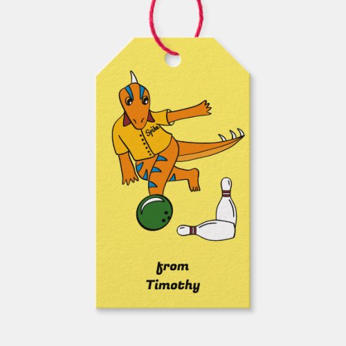 Bowling Dinosaur Cartoon Personalized Bowlers Gift Tags