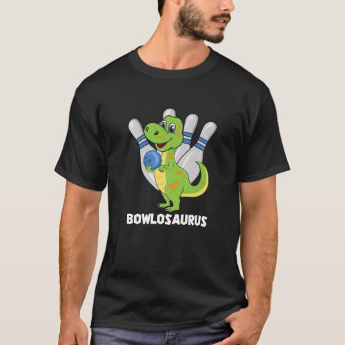 Bowling Dinosaur Rex Bowlosaurus Player Party Kids T_Shirt