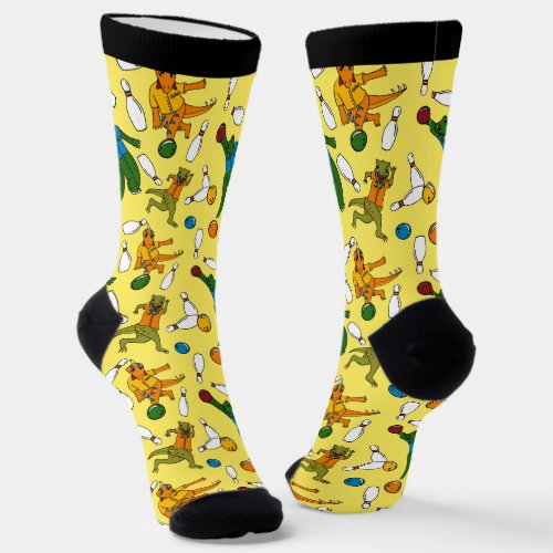 Bowling Dinosaurs Cartoons Patterned Bowlers Socks