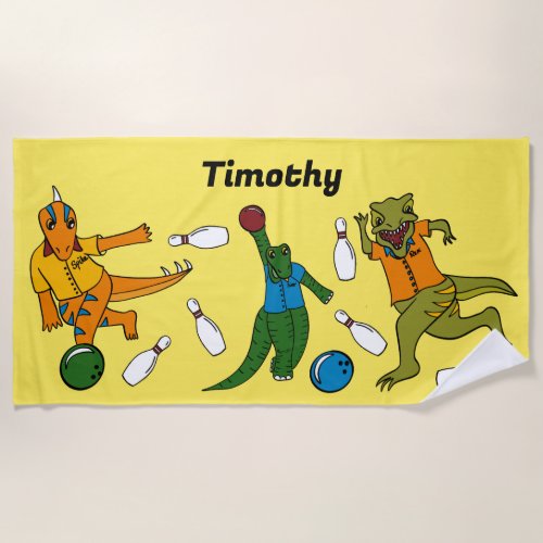 Bowling Dinosaurs Cartoons Personalized Bowlers Beach Towel