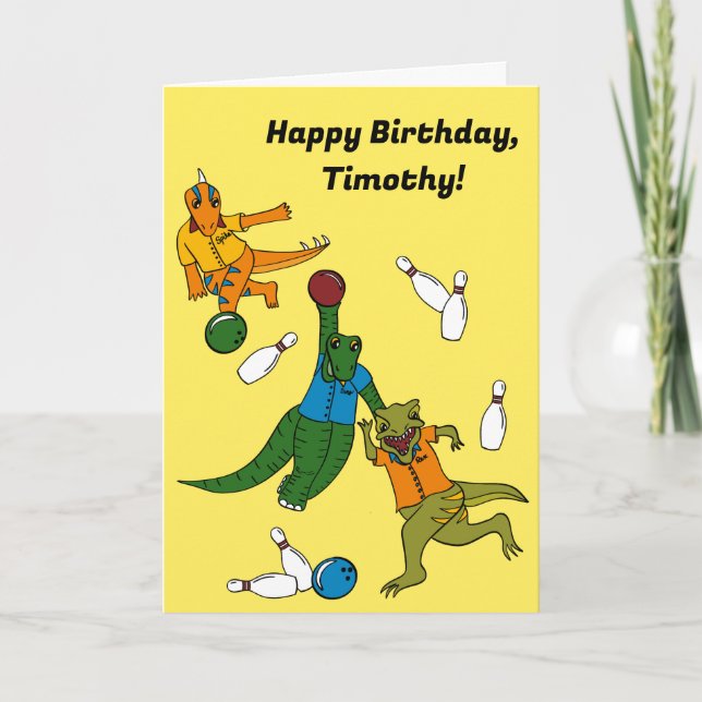 Bowling Dinosaurs Cartoons Personalized Bowlers Card (Front)