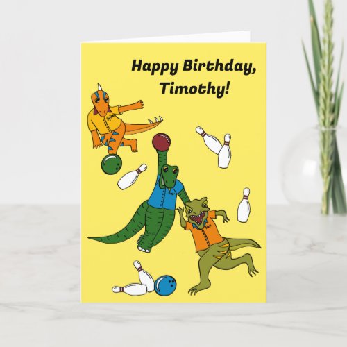 Bowling Dinosaurs Cartoons Personalized Bowlers Card