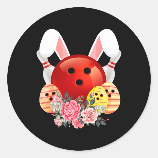 Bowling Easter Bunny Egg Rabbit Flowers Pascha Bow Classic Round Sticker (Front)