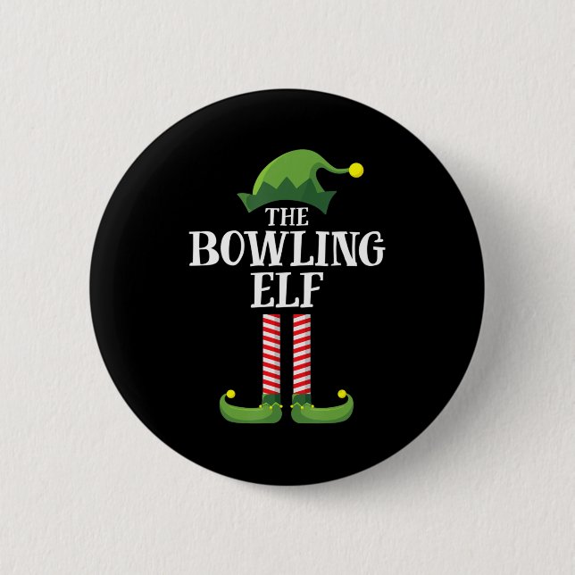 Bowling Elf Matching Family Group Christmas Party  Button (Front)