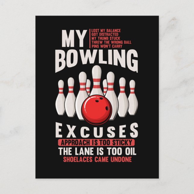 Bowling Excuses Funny Bowler Humor Postcard (Front)