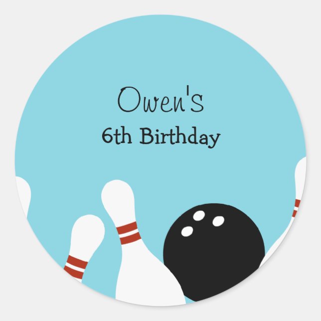 Bowling Fun Favor Stickers (Turquoise) (Front)