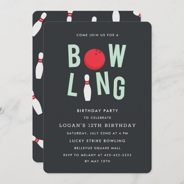 Bowling Fun Kid's birthday party Invitation (Front/Back)
