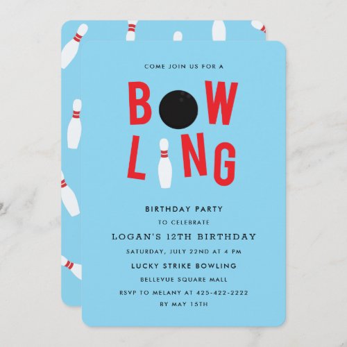 Bowling Fun Kids birthday party Invitation_blue Invitation