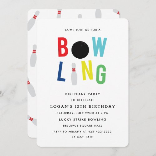 Bowling Fun Kid's birthday party Invitation_Multi