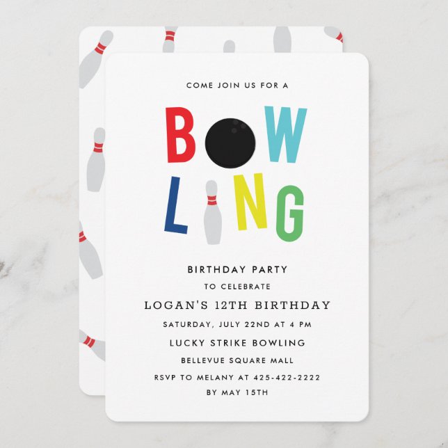 Bowling Fun Kid's birthday party Invitation_Multi Invitation (Front/Back)