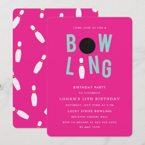 Bowling Fun Kid's birthday party Invitation_Pink