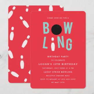 Bowling Fun Kid's birthday party Invitation_Red Invitation