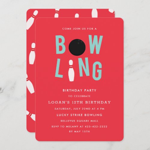 Bowling Fun Kids birthday party Invitation_Red Invitation