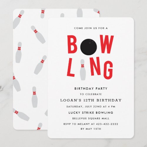 Bowling Fun Kid's birthday party Invitation_white