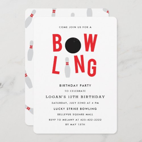 Bowling Fun Kids birthday party Invitation_white Invitation
