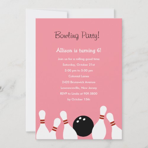 Bowling Fun Party Invitation (Pink)
