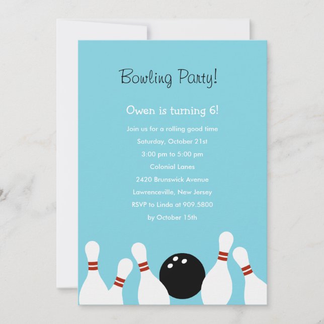 Bowling Fun Party Invitation (Turquoise) (Front)