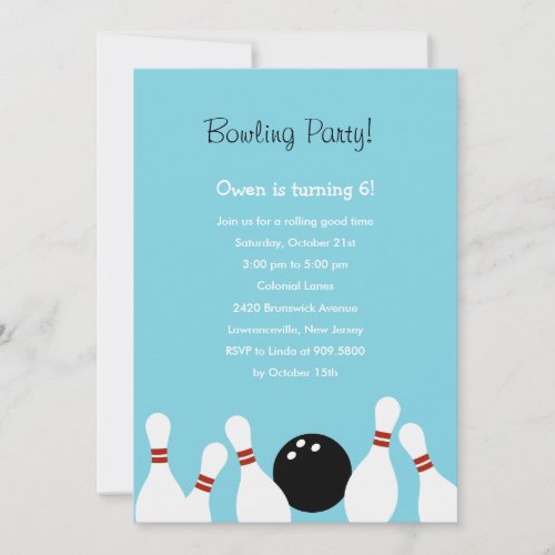 Bowling Fun Party Invitation (Turquoise)