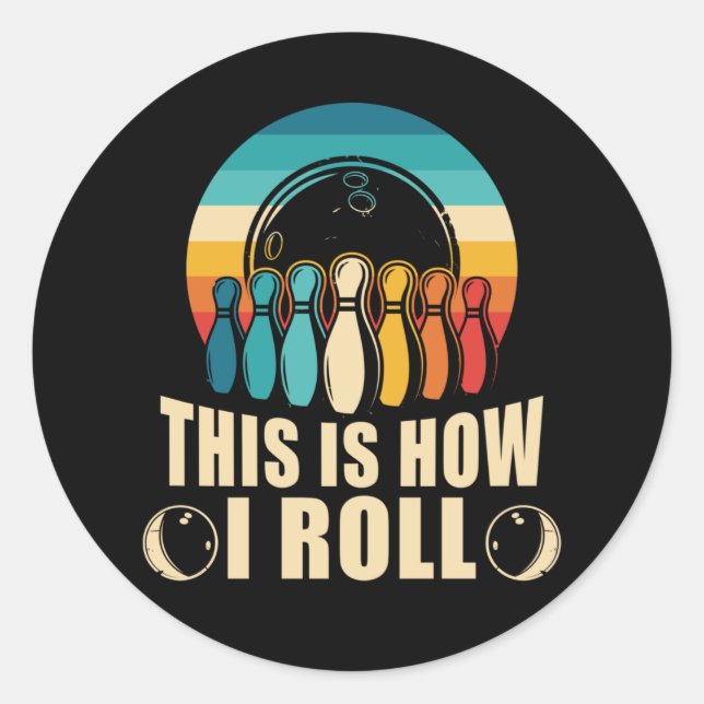 Bowling Fun Strike Lover Retro Classic Round Sticker (Front)