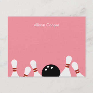 Bowling Fun Thank You Card (Pink)