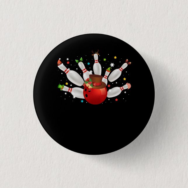 Bowling Game Christmas Bowler Santa Hat Merry Chri Button (Front)