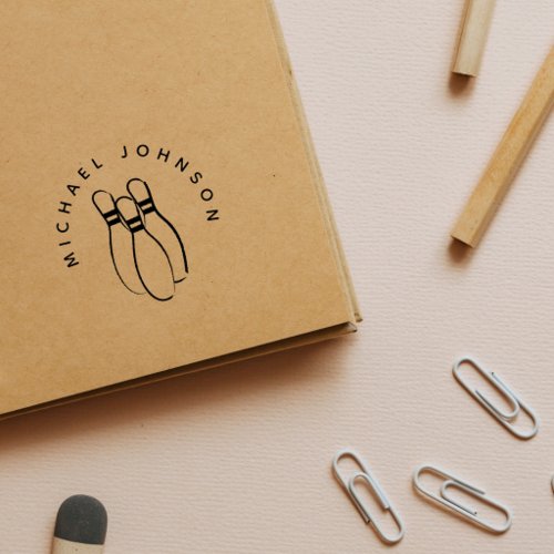 Bowling Game Pins Sport Custom Name Rubber Stamp