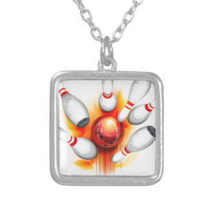 Bowling game (top view) silver plated necklace